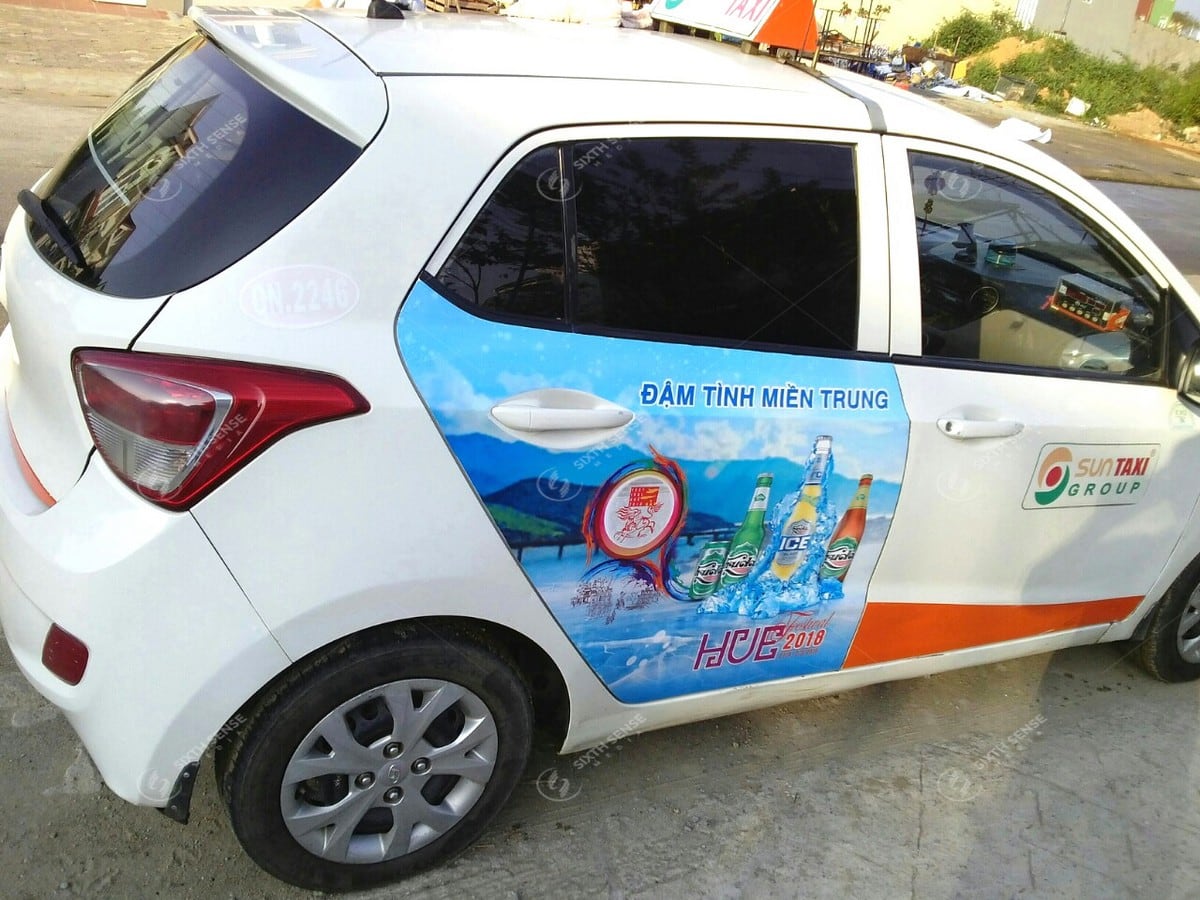 Bia Huda quảng cáo trên Sun Taxi Quảng Nam