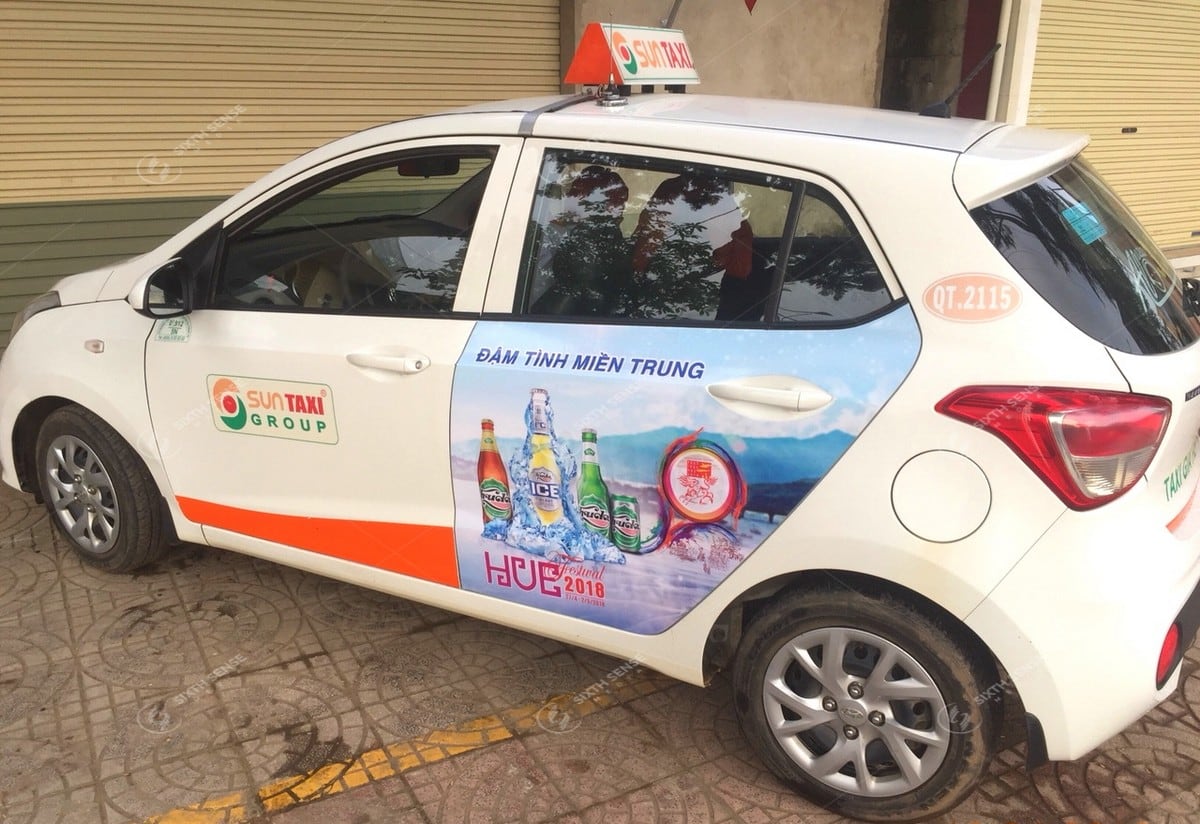 Bia Huda quảng cáo trên Sun Taxi Quảng Trị