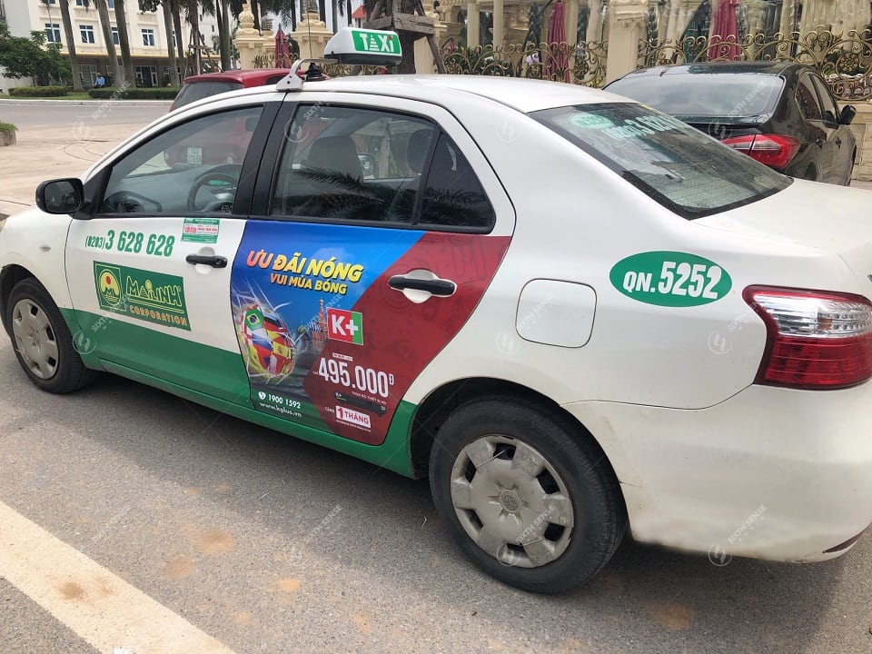 Truyền hình K+ quảng cáo trên xe taxi Mai Linh tại Quảng Ninh