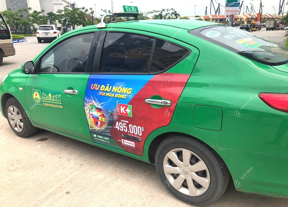 Truyền hình K+ quảng cáo trên xe taxi Mai Linh tại Quảng Ninh