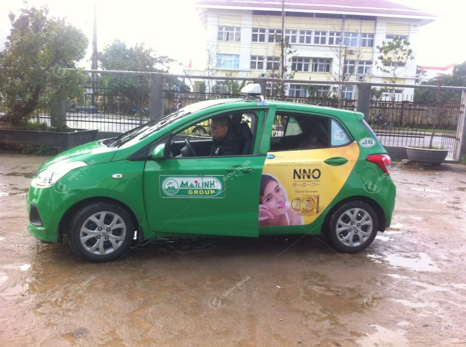 quảng cáo trên xe taxi Mai Linh tại Huế